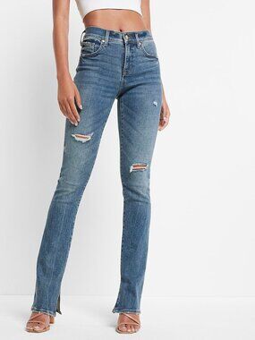 EXPRESS Skyscraper Mid Rise Distressed Flare Jeans